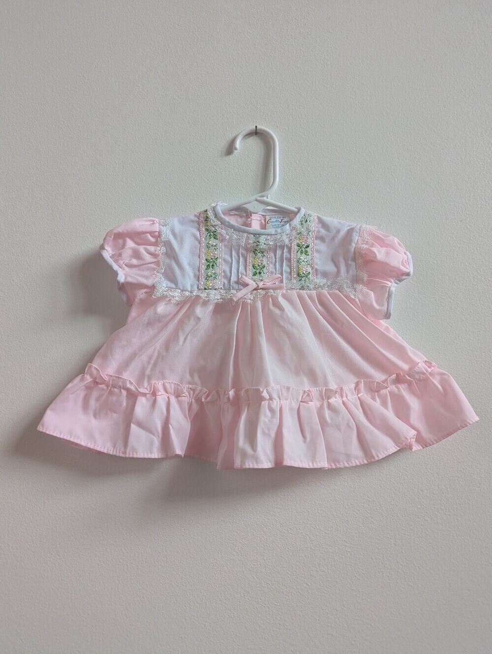 Vtg Cradle Togs Pink Swing Top Dress 0-3m Embroidered Cottagecore